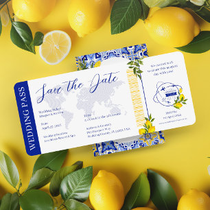 Lemon Mediterranean Passport Ticket Pass Wedding Invitation