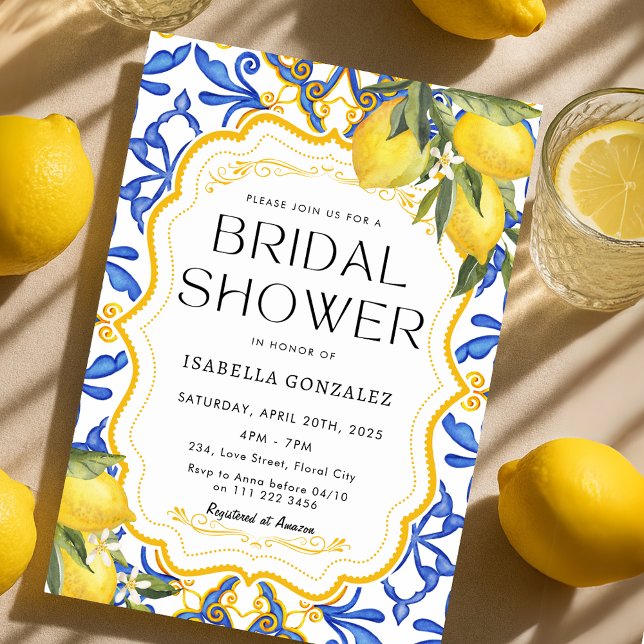 Lemon Mediterranean Summer Bridal Shower Invitation (Lemon Mediterranean Summer Bridal Shower Invitation)