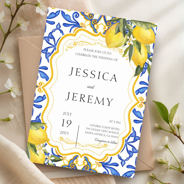 Lemon Mediterranean Summer Majolica Tiles Wedding Invitation (Lemon Mediterranean Summer Majolica Tiles Wedding Invitation)