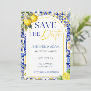 Lemon Mediterranean Summer Wedding Save the Date Invitation