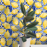 Lemon Mediterranean Tile Blue Yellow Watercolor