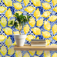 Lemon Mediterranean Tile Blue Yellow Watercolor