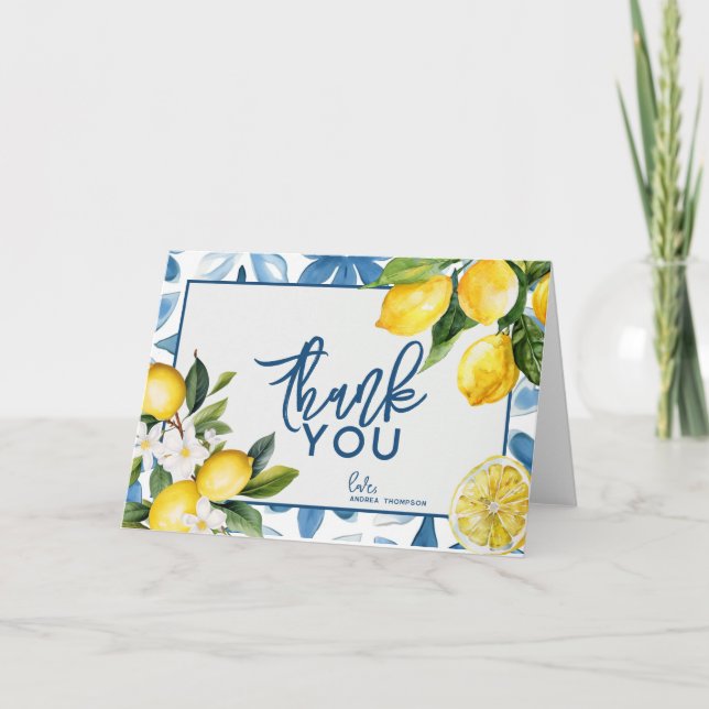 Lemon Mediterranean Tile Bridal Shower  Thank You Card (Front)