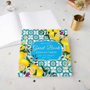 Lemon Mediterranean Tiles Blue Guest Book