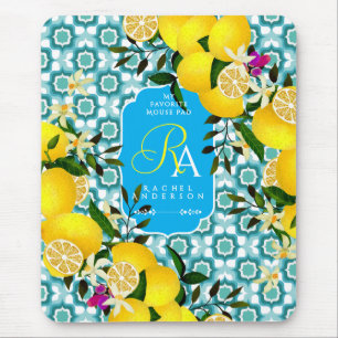 Lemon Mediterranean Tiles Blue Mouse Mat