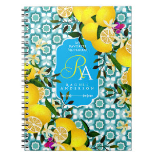 Lemon Mediterranean Tiles Blue Notebook