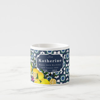 Lemon Mediterranean Tiles Navy Blue White Espresso Cup