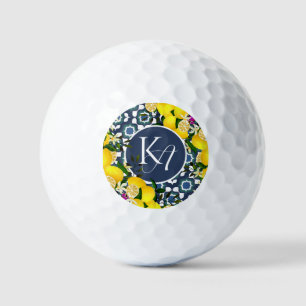 Lemon Mediterranean Tiles Navy Blue White Golf Balls