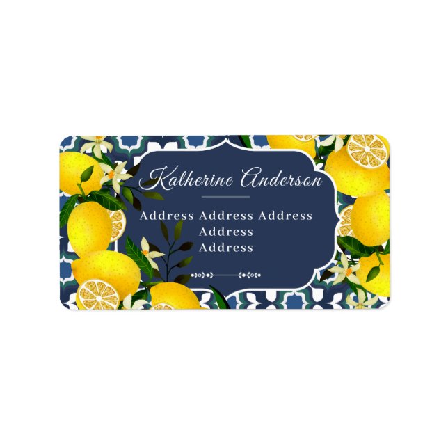 Lemon Mediterranean Tiles  Navy Blue White Label (Front)