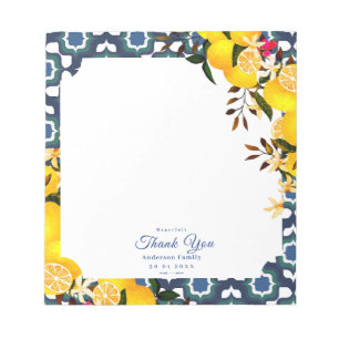 Lemon Mediterranean Tiles Navy Notepad
