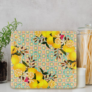 Lemon Mediterranean Tiles Orange Cutting Board
