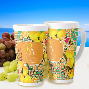 Lemon Mediterranean Tiles  Orange Green Latte Mug