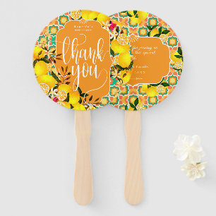 Lemon Mediterranean Tiles Orange Green Thank You  Hand Fan