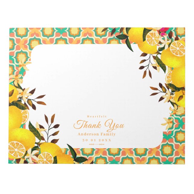 Lemon Mediterranean Tiles Orange Notepad (Front)