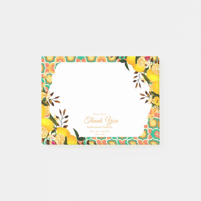 Lemon Mediterranean Tiles Orange Post-it Notes (Front)