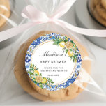 Lemon Meditteranean Birthday Bridal Baby Shower  Classic Round Sticker<br><div class="desc">Matching items available in store! (c) The Happy Cat Studio</div>