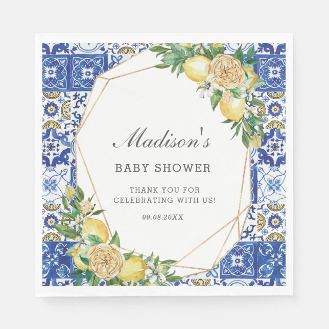 Lemon Meditteranean Birthday Bridal Baby Shower Napkin (Front)