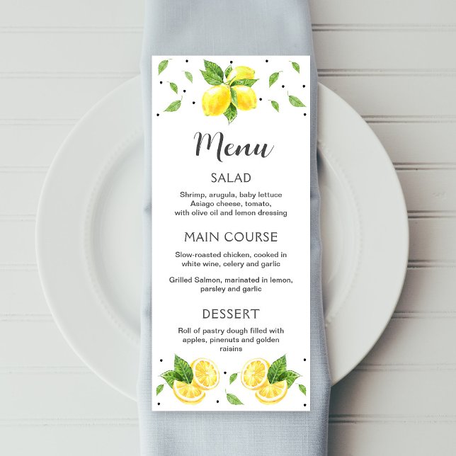Lemon menu, editable printable menu (Creator Uploaded)