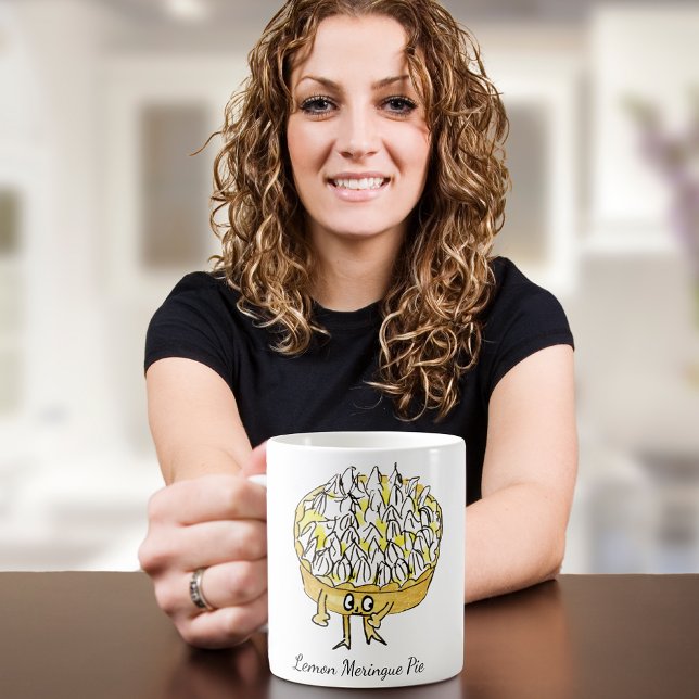 Lemon Meringue Pie Cute Cartoon Coffee Mug (Cute lemon meringue pie cartoon art coffee mug for cake lovers)