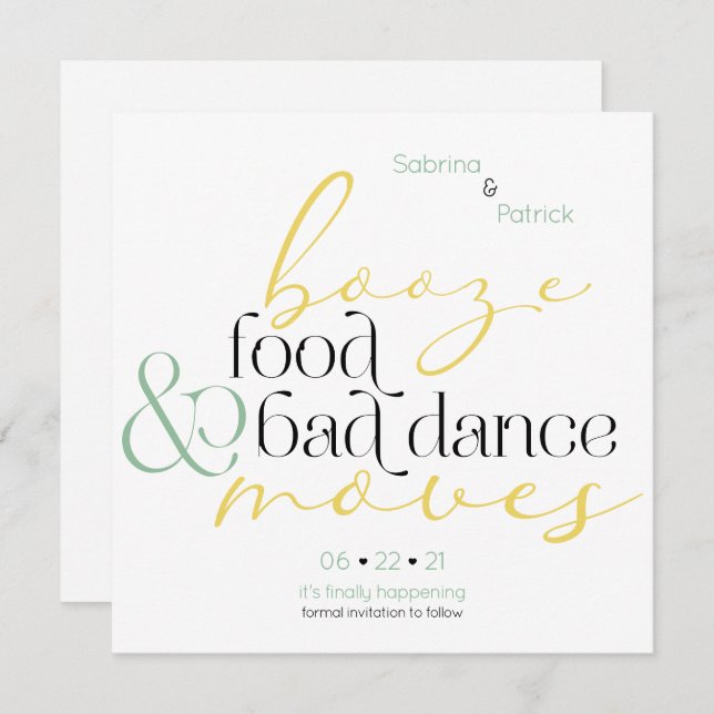 Lemon Mint Booze Food Bad Dance Moves Save theDate Invitation (Front/Back)
