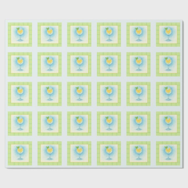 Lemon Mint Coastal Gift Wrap Roll (Seam)