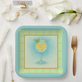Lemon Mint Cocktail Paper Plates Coastal Party 