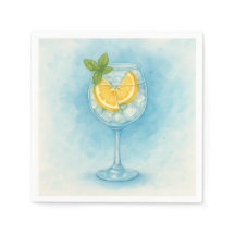 Lemon & Mint G&T — Watercolor Cocktail Napkins 