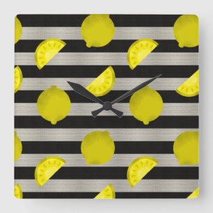 Lemon Modern Black & White Stripes Square Wall Clock