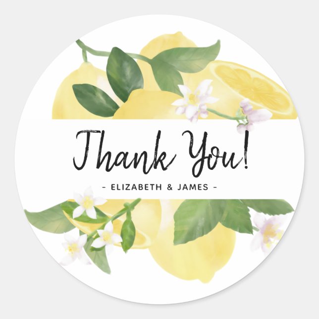 Lemon Modern Rustic Script Thank You Classic Round Sticker (Front)