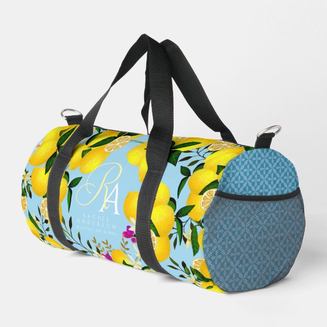 Lemon Monogram Blue Duffle Bag (Right Corner)