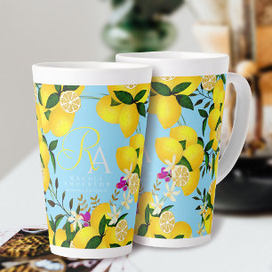 Lemon Monogram Blue Latte Mug