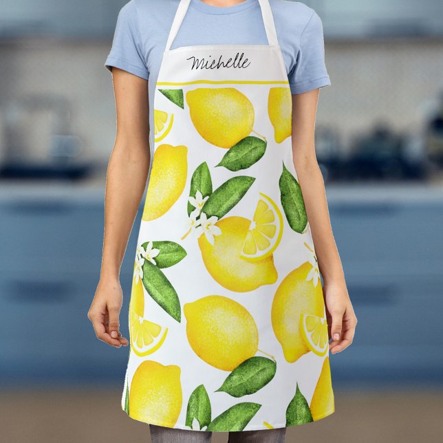 Lemon Monogram Botanical Pattern Apron (Creator Uploaded)