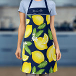 Lemon Monogram Botanical Pattern Navy Blue Apron<br><div class="desc">This monogram apron features a watercolor lemon pattern with your name at the top.</div>