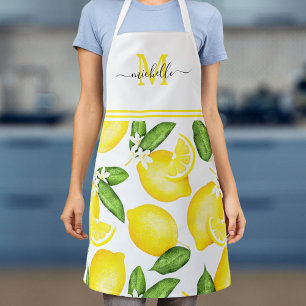 Lemon Monogram Botanical White Apron