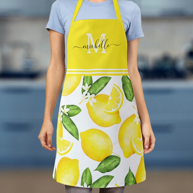 Lemon Monogram Botanical Yellow Apron (Creator Uploaded)