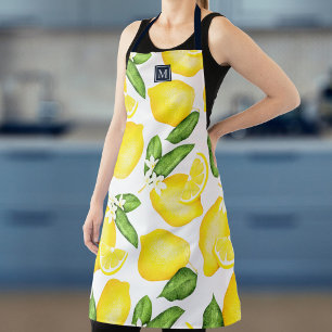 Lemon Monogram Botanical Yellow Green Apron