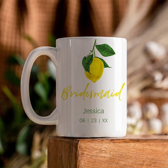 Lemon Monogram Bridesmaid Coffee Mug (Inspired by the fresh lemons and summer, this Bridal party mug is perfect for your lemon wedding)