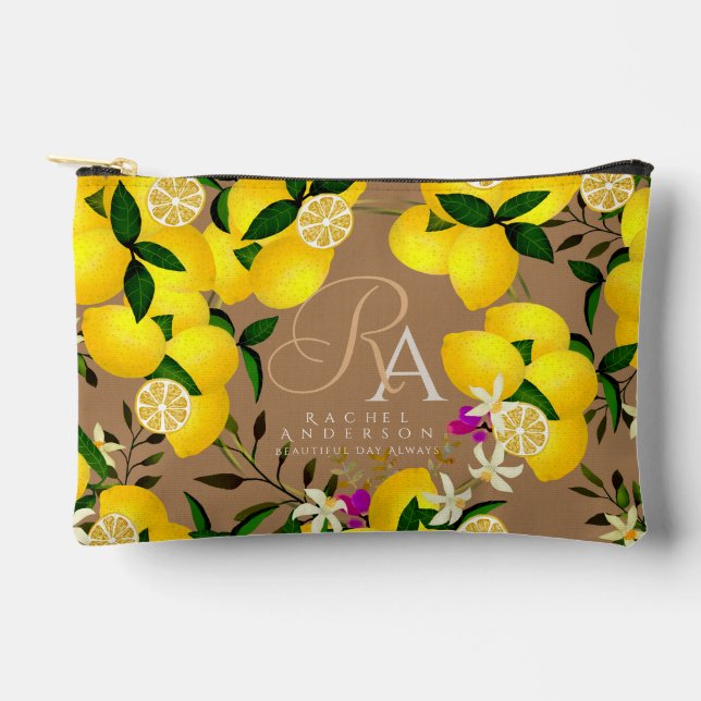 Lemon Monogram Brown Accessory Pouch (Front)
