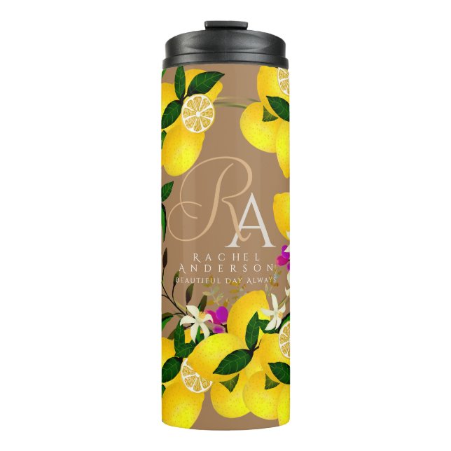 Lemon Monogram Brown Thermal Tumbler (Front)