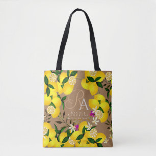 Lemon Monogram Brown Tote Bag