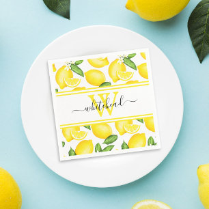 Lemon Monogram Citrus Pattern Napkin