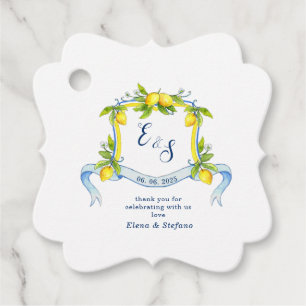 Lemon monogram Crest wedding Thank you Favour Tag