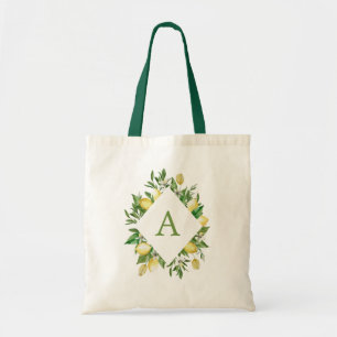 Lemon Monogram Letter Spring Summer Citrus Ladies Tote Bag