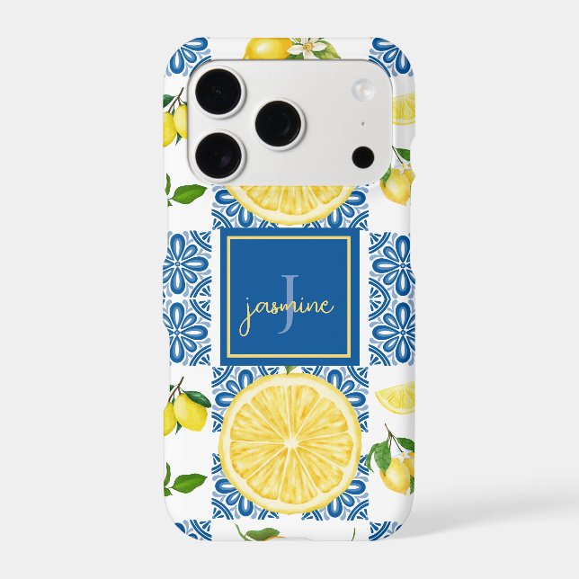 Lemon Monogram Name French Country Tile Pattern (Back)