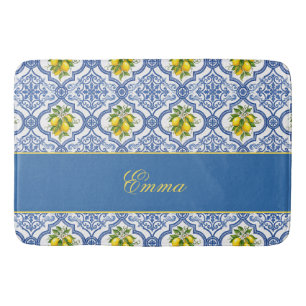 Lemon Monogram Name French Country Tile Pattern Bath Mat