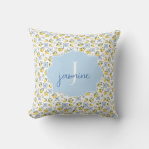 Lemon Monogram Name French Country Tile Pattern Cushion