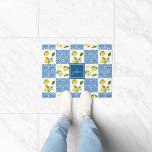 Lemon Monogram Name French Country Tile Pattern Doormat
