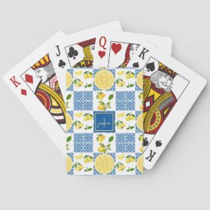 Lemon Monogram Name French Country Tile Pattern Playing Cards