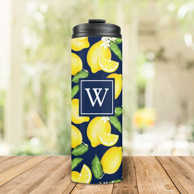 Lemon Monogram Navy Blue Thermal Tumbler (Creator Uploaded)