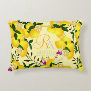 Lemon Monogram Yellow Decorative Cushion